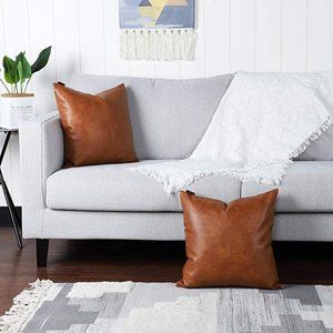 Set of 2 Faux Leather pillows cover size 17x17" color tan